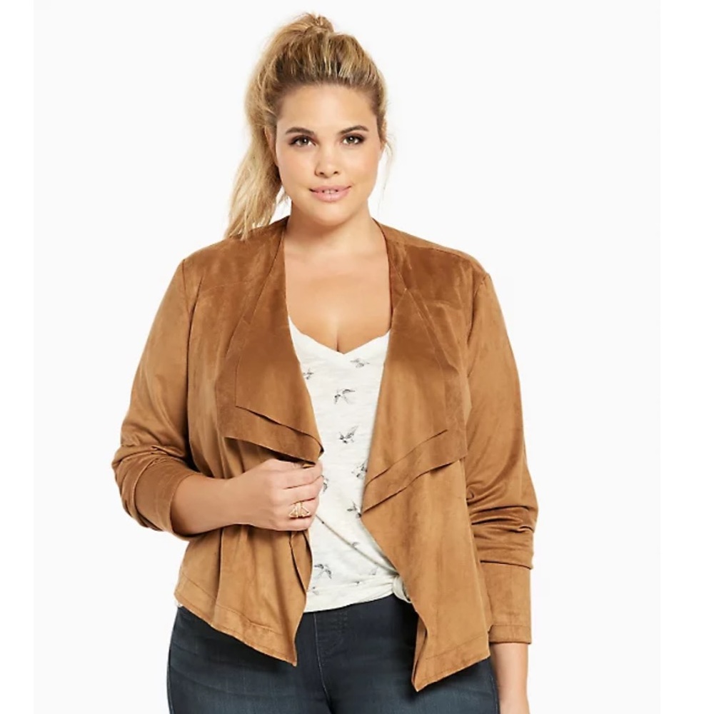Torrid: NWOT Faux Suede Layered Drape Front Jacket